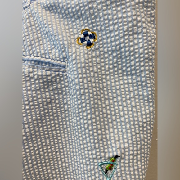 Castaway Nantucket Embroidered Shorts Blue Seersucker w/ Martini Glasses—40 - Picture 5 of 10